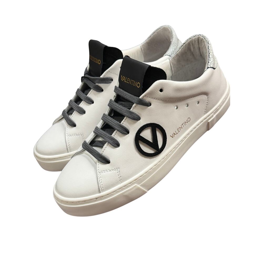 Valentino Laura Low Top Sneakers White Leather Crackle Heel IT 40 US 10 - Picture 5 of 10
